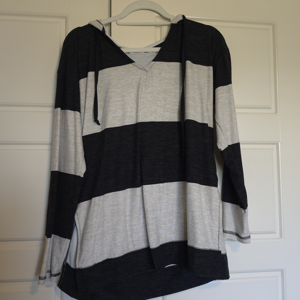 LuLaRoe Black and Gray Striped Hoodie